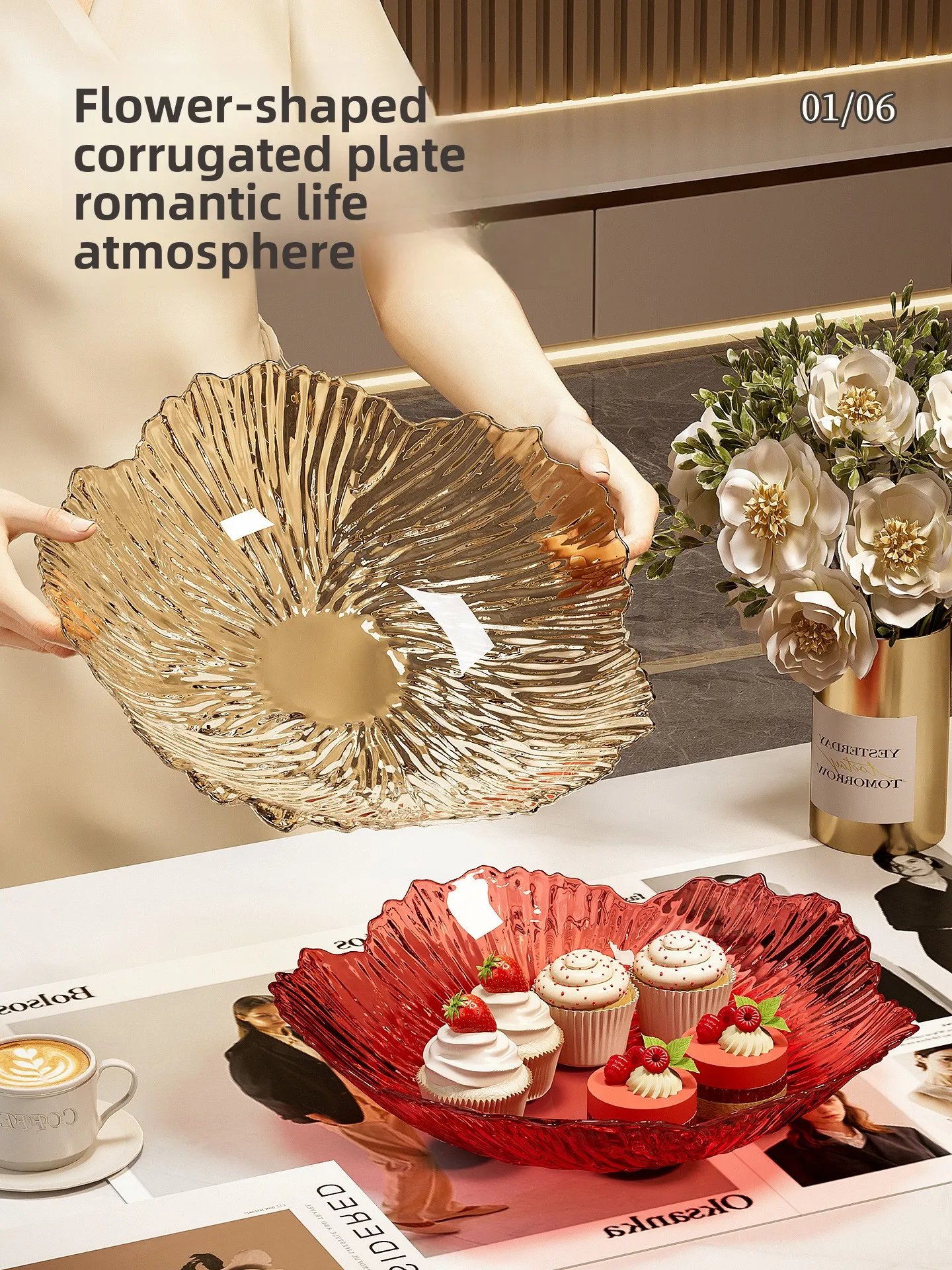 

Ele Large Size Thiened Fruit Tray Luxury Aesthetic Living Room Coffee Table Sna Tray Candy Tray Home Use Pet Friendly