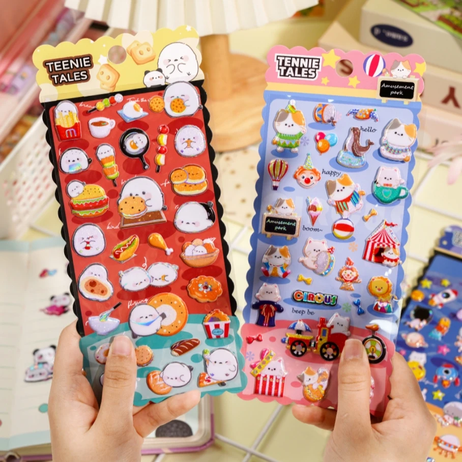 

4 pcs/lot Cartoon Circus Space Animals 3D Puffy Stickers Scrapbooking Diy Journal Stationery Sticker Cute Deco Art Supplies Gift