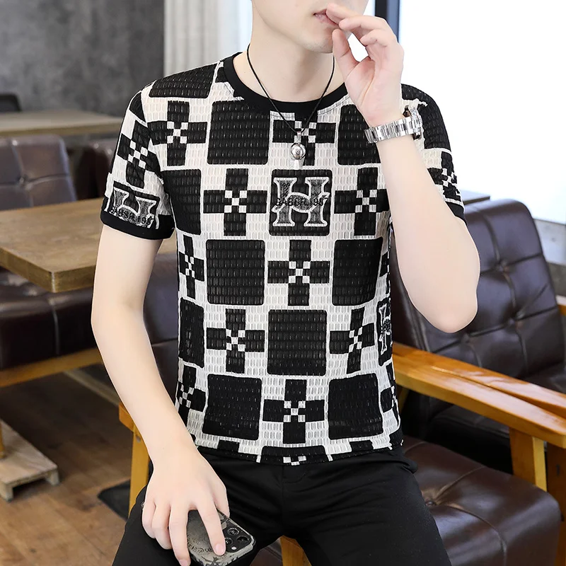 تي شيرت رجالي ضيق مطبوع هندسي ، تجفيف سريع ، تنفس ، راحة ، تي شيرت اجتماعي ، ملابس نوادي ليلية ، كاجوال ، صيفي #2