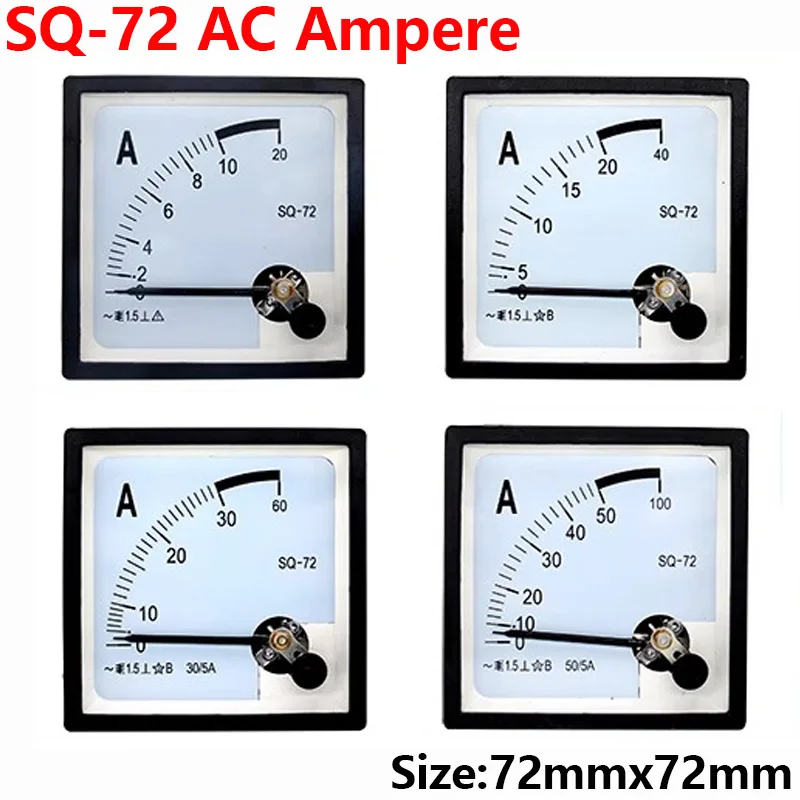 SQ-72 pointer 72*72 mm AC ammeter 1A 2A 3A 5A 10A 15A 20A 30A 50A SQ-72 series analog AMP meter 72x72 mm size CZ-72