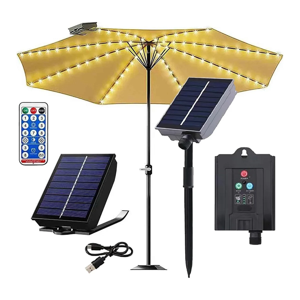 Solar Umbrella Lights with Remote Control, Solar Powered Patio LED Umbrella Lamp with Clip for Garden, 8 Modes 104 LED