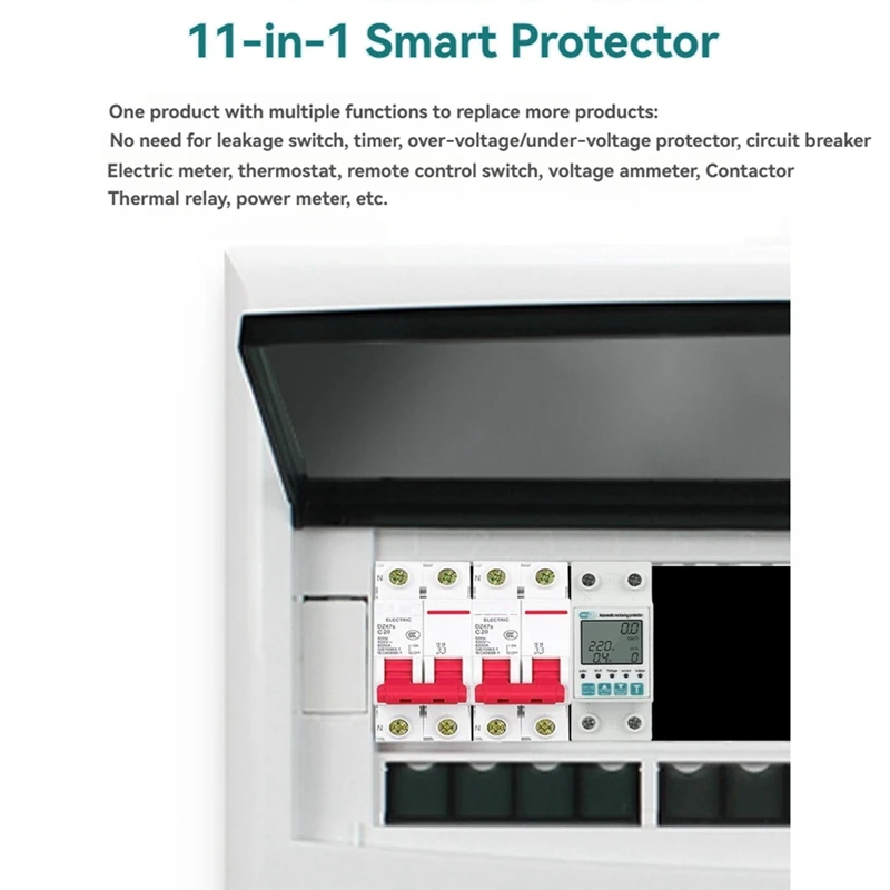 Tuya Wifi 2P Smart Energy Meter Power Kwh Meter Earth Leakage Over Under Voltage Protector Work With Tuya Smart Life