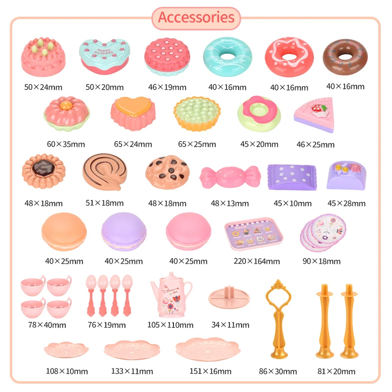42 pçs conjunto de festa de chá para meninas cozinha fingir jogar brinquedos do tempo de chá com sobremesa biscoitos donut bule princesa meninas presente