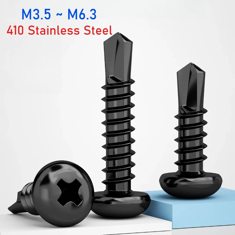 M3.5 M3.9 M4.2 M4.8 M5.5 M6.3 Black 410 Stainless Steel Cross Pan Head Self Drilling Screw Cross Round Head Self Tapping Screws