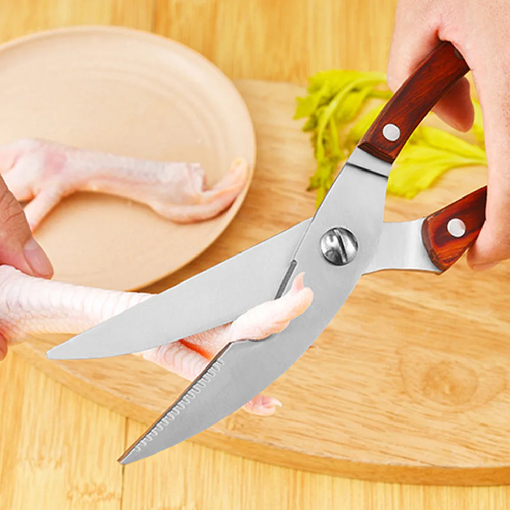 

Ergonomic Wooden Handle Chicken Bone Scissor Stainless Steel Kitchen Shear Practical Poultry Fish Cutter Chicken Bone Scissor