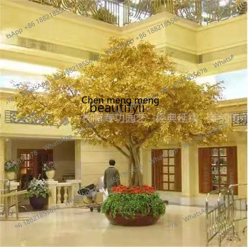 2003Simulated golden banyan tree large fake tree large, plant living room solid wood natural trunk decoration