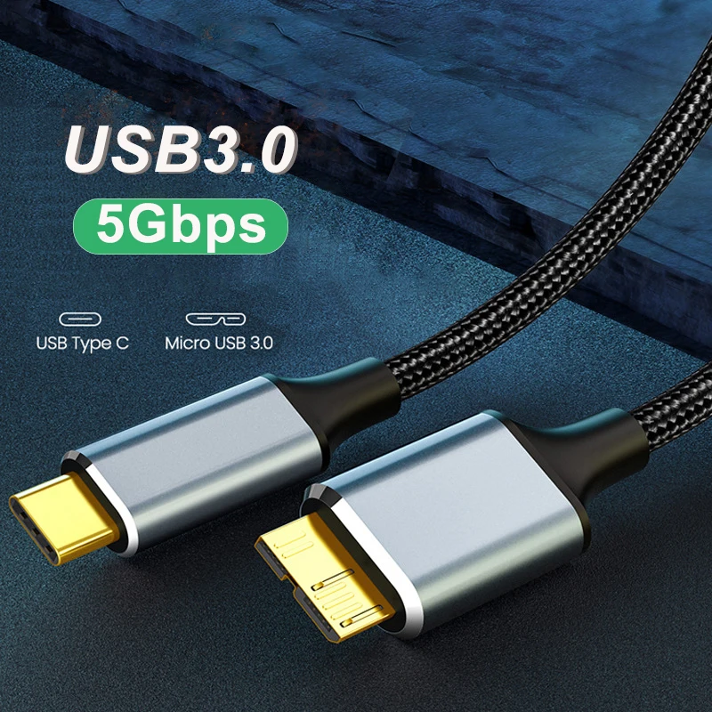 

USB 3.0 Micro B to Type C Cable Adapter Connector 5Gbps External Hard Drive Disk Cable Type-C Cable for Hard Drive Laptop Phone