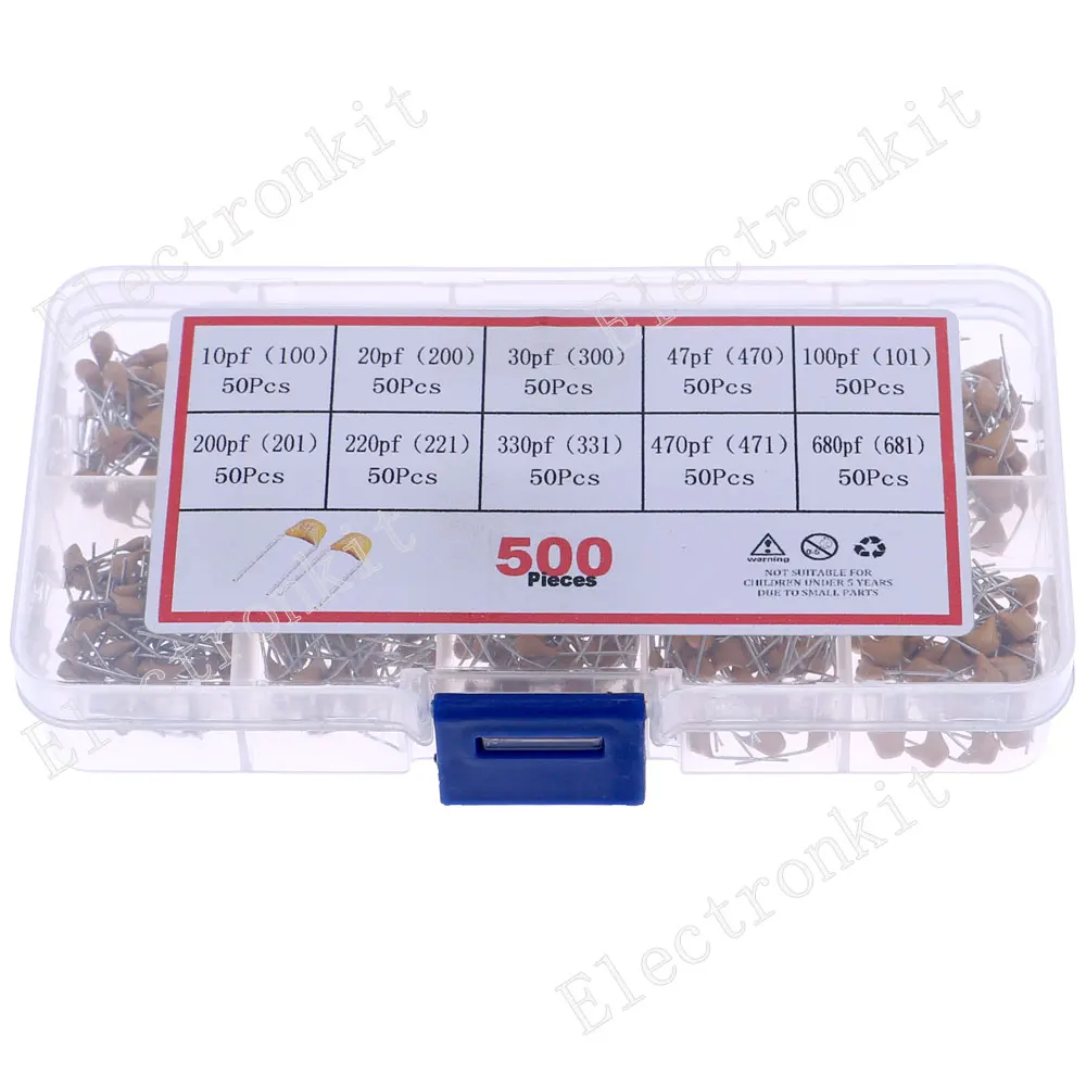 500pcs 10Value 50V Multilayer Monolithic Ceramic Capacitors Assorted Mixed kit10pf20pf30pf47pf100pf200pf220pf330pf470pf680pf