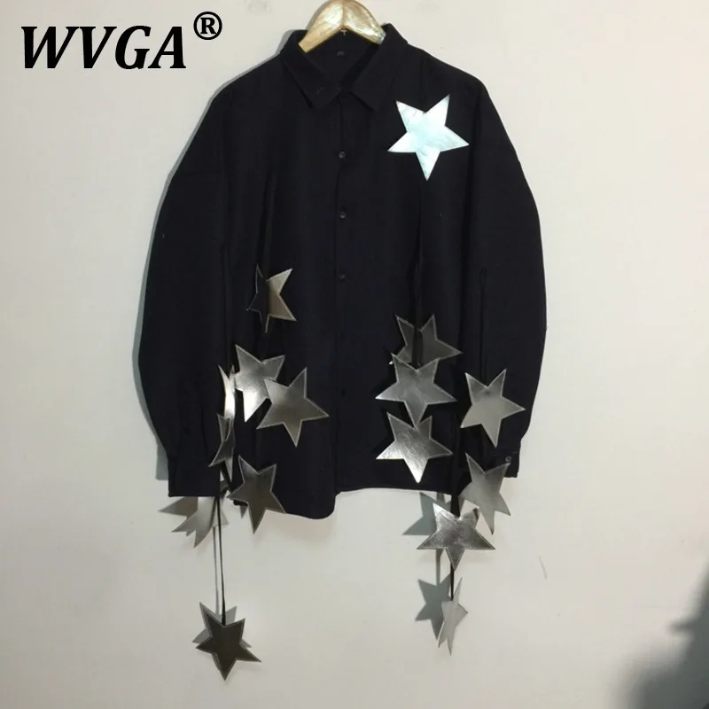 

WVGA Spring Autumn New Man Tide Five-pointed Star Decoration Trendy Long Sleeve Shirts Niche Chic Casual Hip-hop Tops Ins W10719