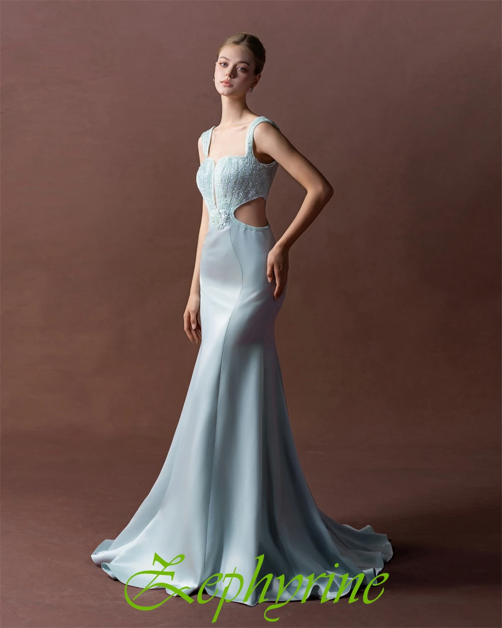 Vestido de noche elegante personalizado con cuello cuadrado de satén, vestidos de fiesta de sirena sexys, vestidos para ocasiones especiales con cuentas de alta calidad