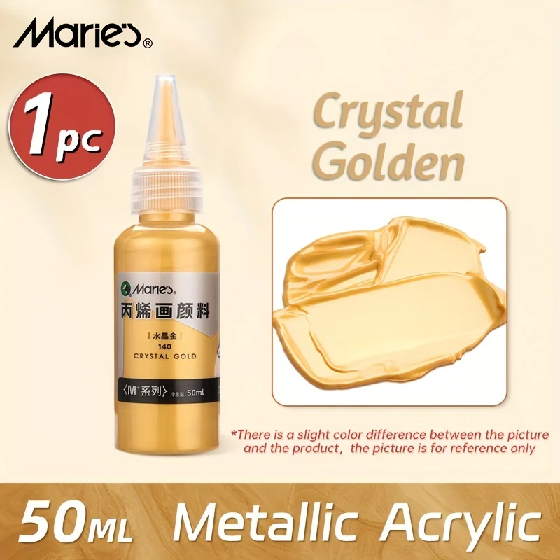 Marie's Crystal Golden Metallic Acrylic Pigments,1pc 50ml/1.69 oz/Tube for Glass and Wood,Pearlescent Paints for Adults,Artists