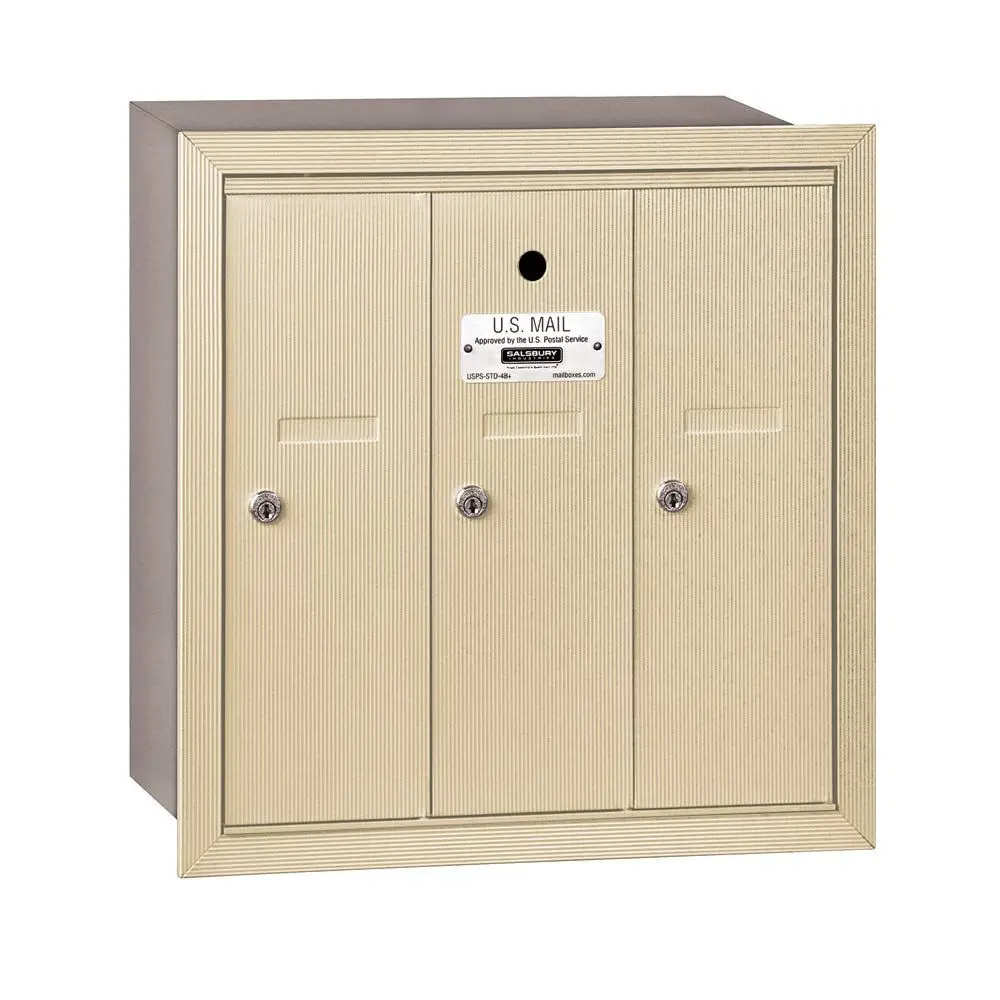 3503SRU Recessed Mounted Vertical Mailbox for use with USPS Lock, 3 Doors, Sandstone