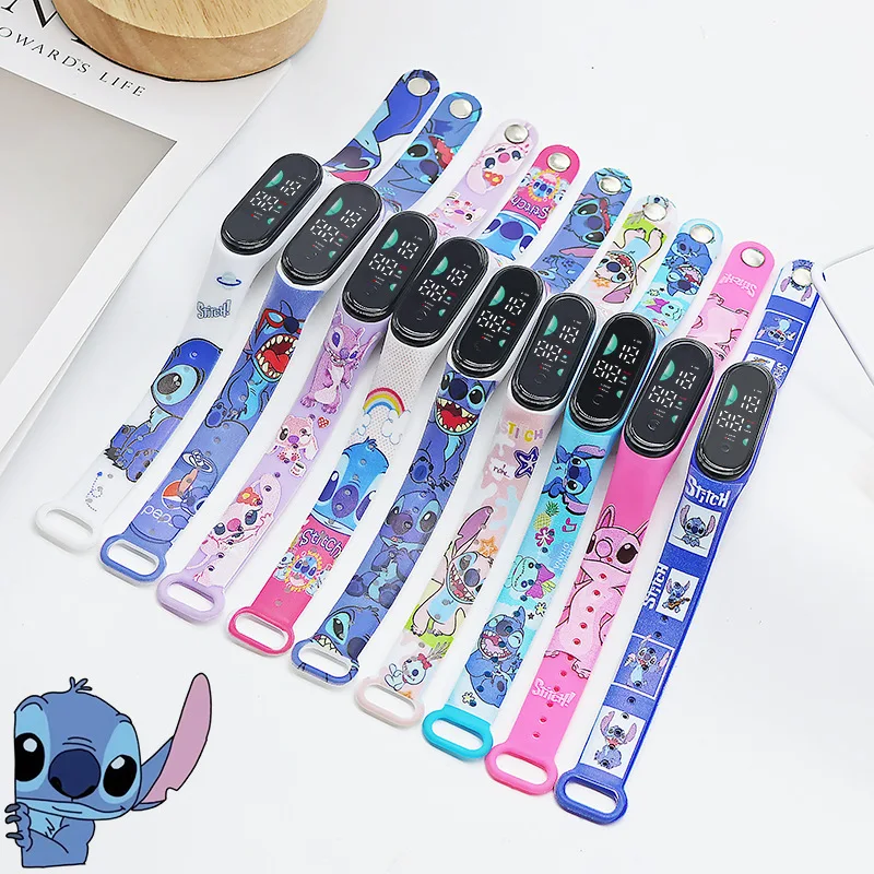 Disney Stitch Wrist Watch Lilo and Stitch Angel Cartoon Printed LED Waterproof Electronic Watch Accessories Student Kids Gift