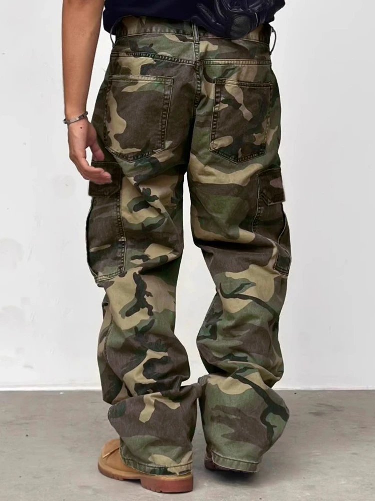 Men's Spring Fashion Casual Jeans Streetwear Camouflage Cargo Pants Distressed Ripped Wide Leg Trendy Daily Wear Loose Trousers