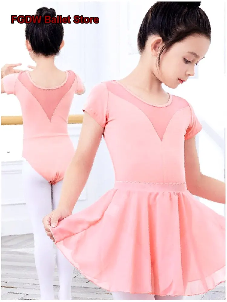 Children's Girls' Dance Dress Summer Chinese Basic Training Jumping One-Piece and Separate Set Practice Leotard Unitard Kids
