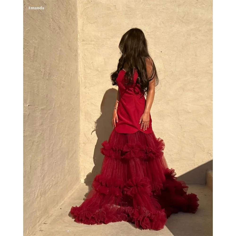 Amanda Customized Red Tiered Ruffle Ball Gown Prom Dresses Floor-Length vestidos de noche Sleeveless Formal Evening 2025