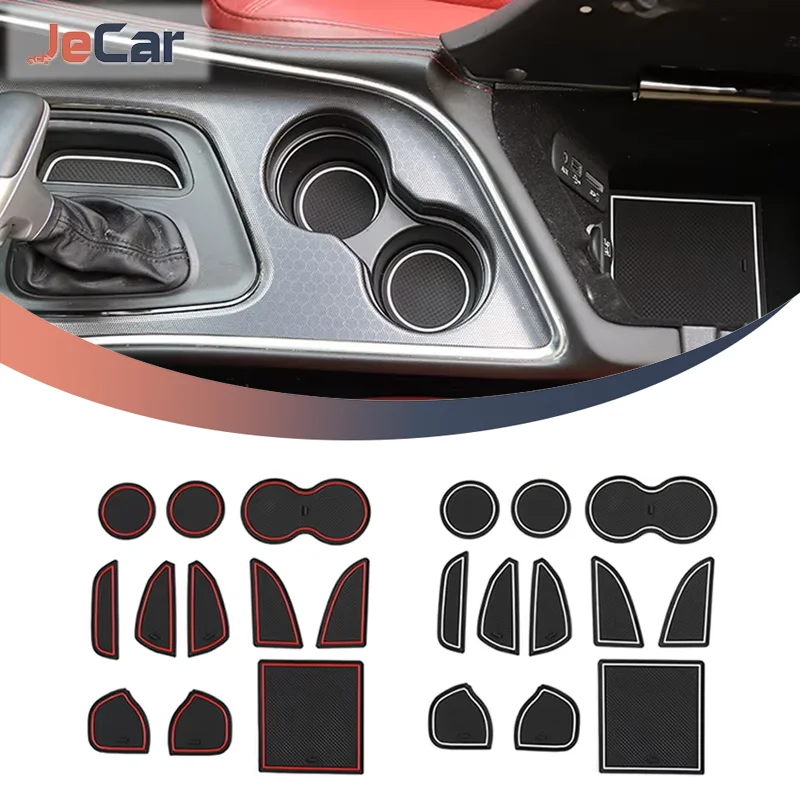 JeCar Door Groove Pad Cup Mat Anti-Slip Gate Slot Armrest Storage Pads Set For Dodge Challenger 2015 up Interior Accessories