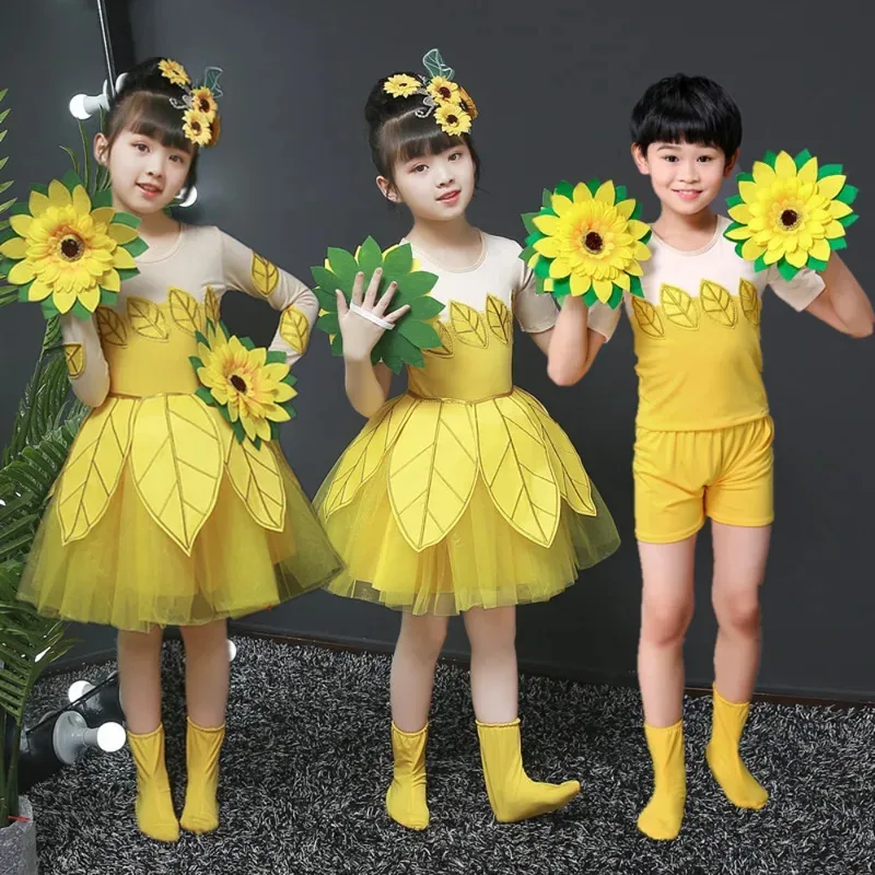 

dd54Children's Cosplay Dance for Children's Day Grass Dress Girls Jasmine Green Costumes Sunflowers Puffy Gauze S