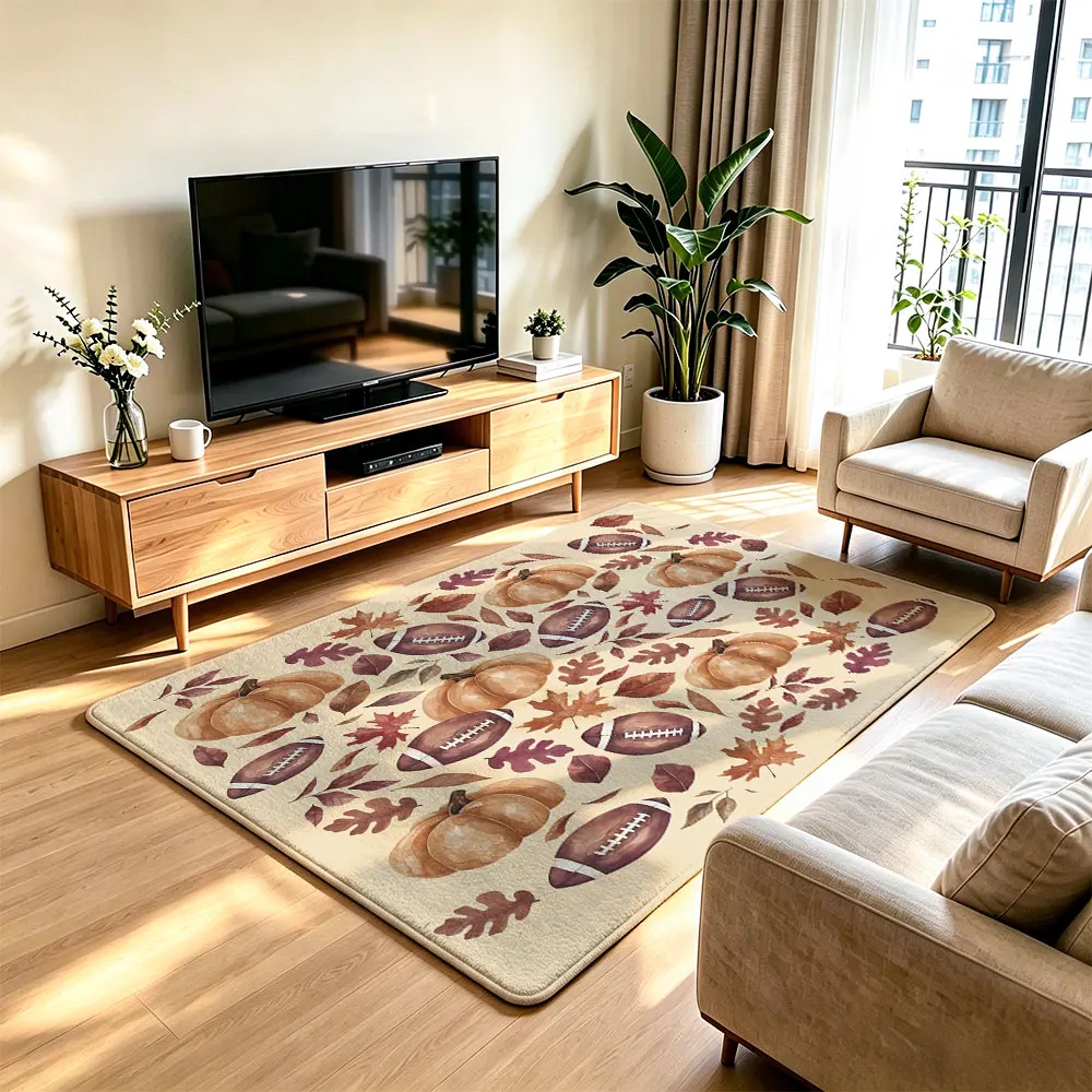 1pc American football pumpkin autumn leaf printed living room floor mat anti-slip silicone tufted carpet