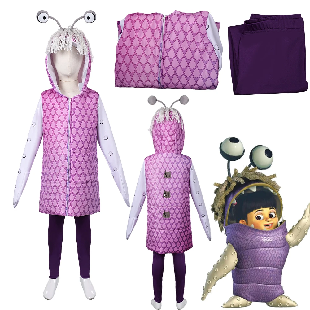 

Косплей Monster Inc с героями мультфильмов, фиолетовый топ, брюки, детская одежда, вечерние маскировочные наряды, костюмы для ролевых игр, костюм на Хэллоуин, карнавальный костюм