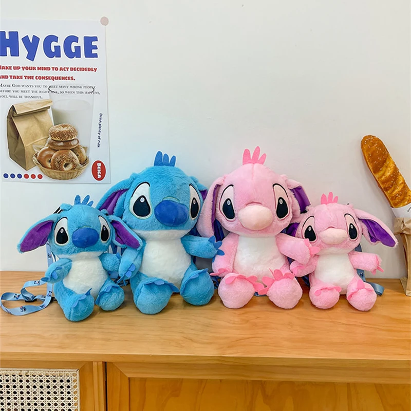 Disney Lilo and Stitch Plush Backpack Toys Kawaii Anime Cartoon Plushie Pink Angel Dolls Soft Stuffed Schoolbag Children's Gifts