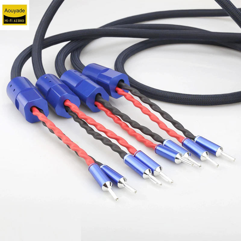 Aouyade xygen free copper silver plated speaker cable HiFi main speaker cable surround cable silver plated banana head Y plug