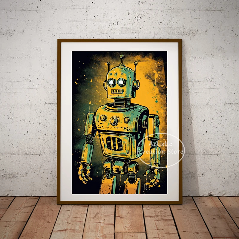 Gilbert Scrap-Iron Robot on Mars Art Print Vintage Style Robot Art Canvas Painting Wall Living Room Modern Wall Home Decor Gifts