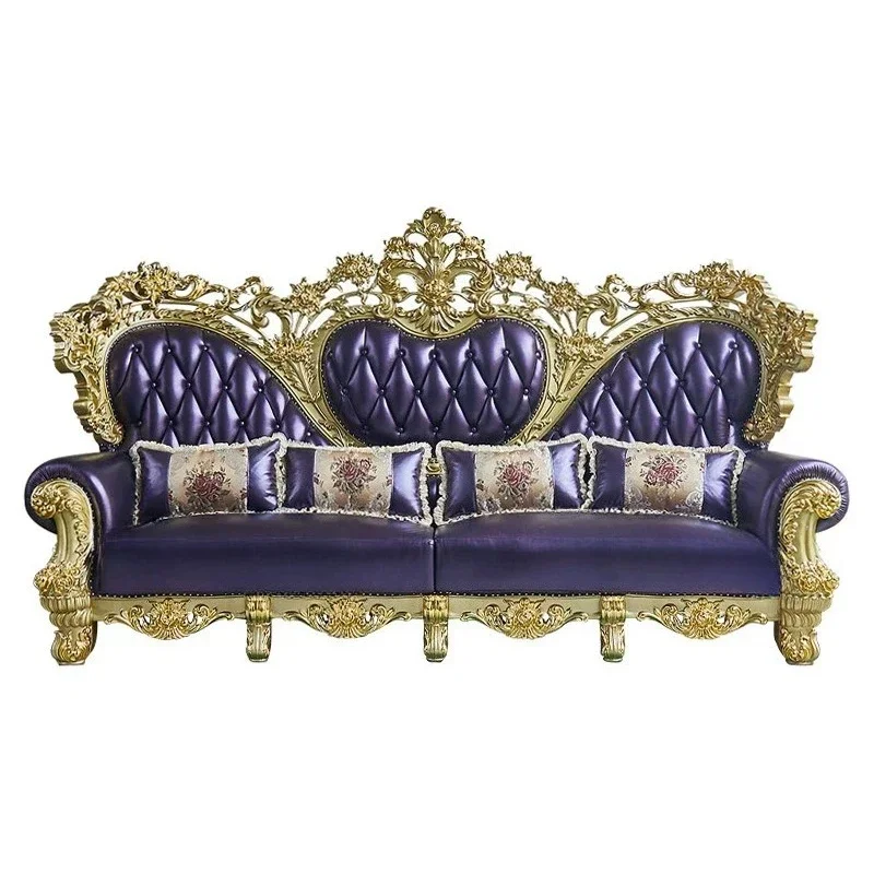 

luxury French solid wood double-sided carved European leather sofa villa leather