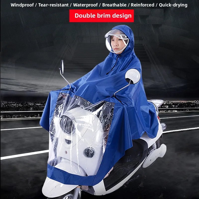 Adult Overall Raincoat Motorcycle  Vehicle Outdoor Double Person Mirror Hole Large Hat  Raincoat for Motorcycles