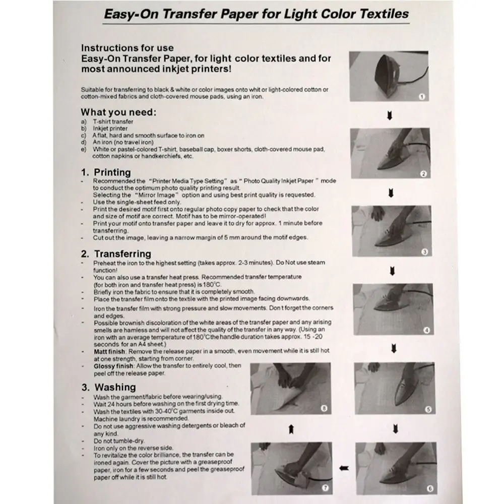 Papel de transferencia de calor para camisetas, pintura de tela ligera, inyección de tinta, papel de impresión por sublimación, paño oscuro claro, accesorios de bricolaje