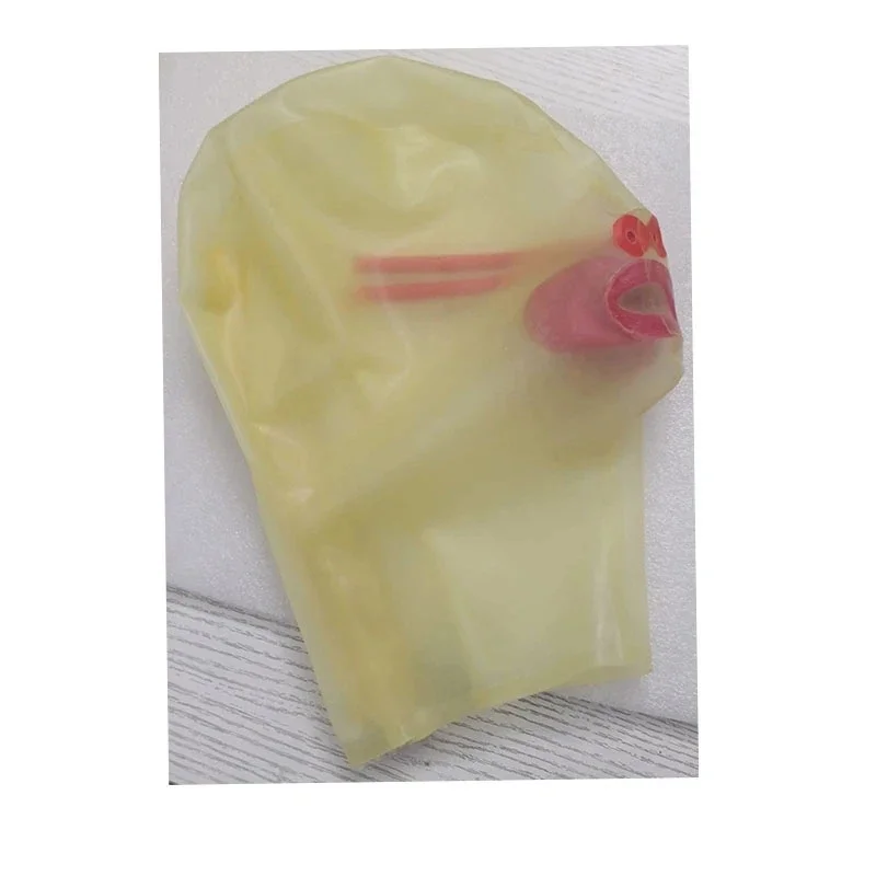 Pink Transparent Latex Hood W 15CM Long Nose Tube Red Teeth Gag Rubber Mask Back Zip Men Women Halloween Cosplay Costume