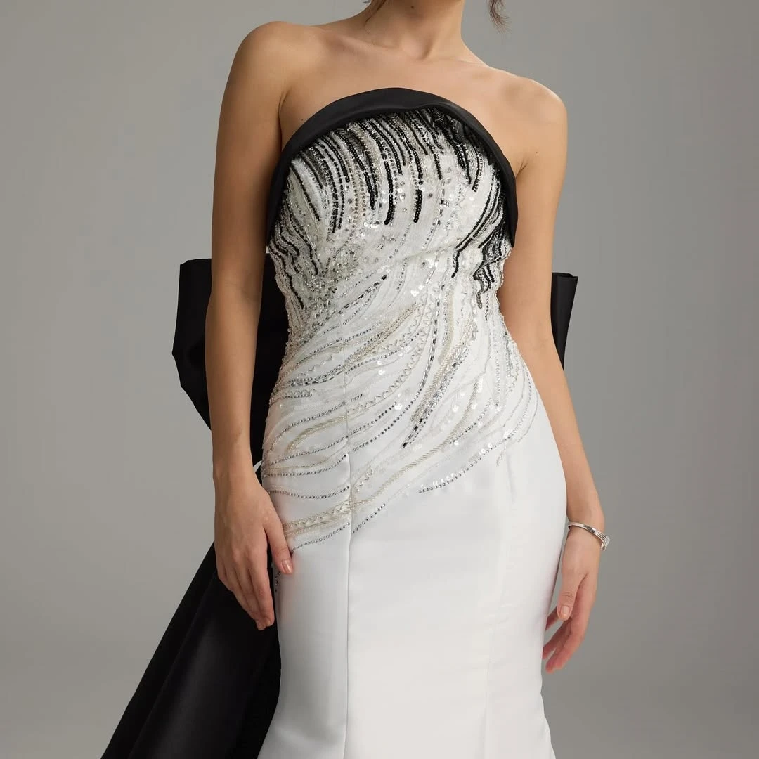 Oisslec Jurk Elegante Vintage Sexy Zwart Ivoor Zeemeermin Kralen Boog Aangepaste Formele Gelegenheid Prom Jurk Avondfeest Jurken