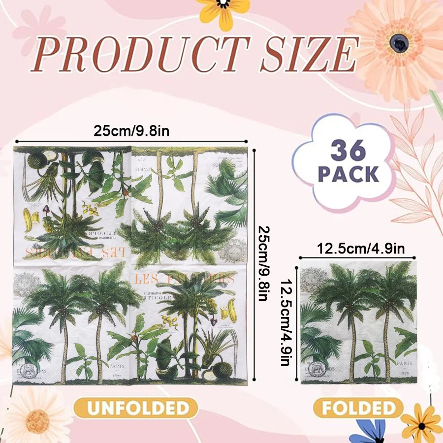 36Pcs Nautical Beach Paper Napkins Palm Tree Seashell Crab Print Disposable Tissue Summer Ocean Coastal Party Table Decor Suppli