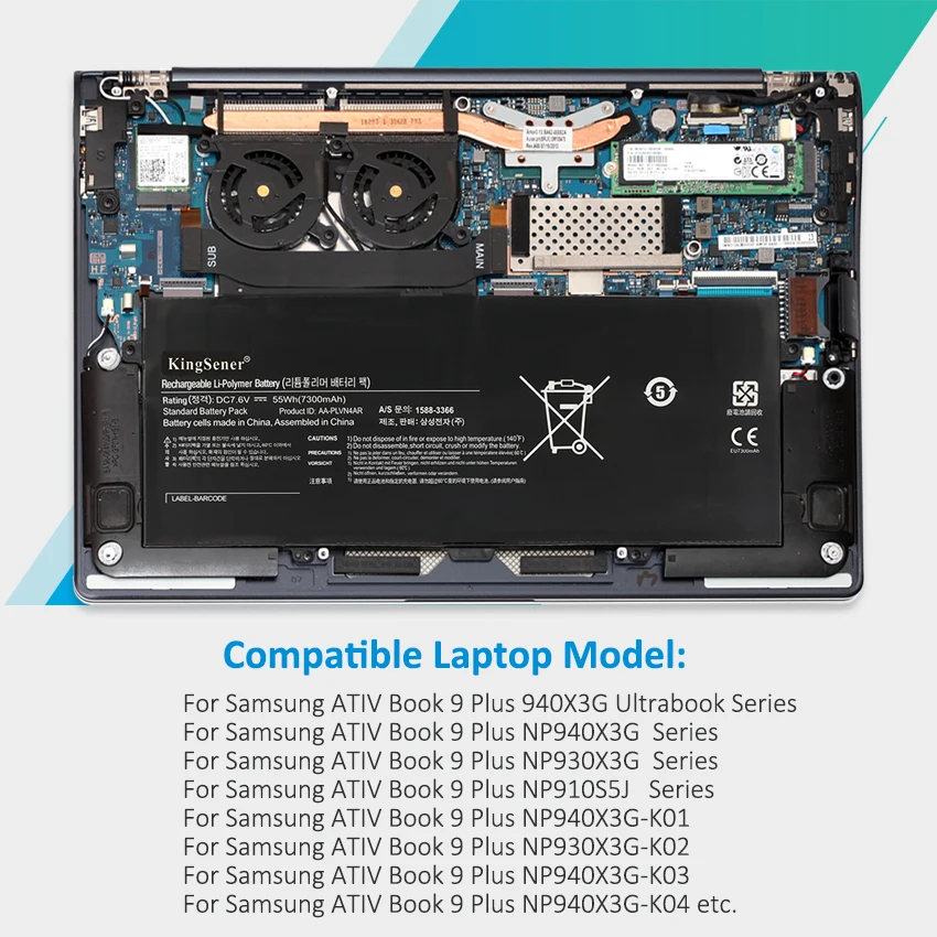 Imagem -05 - Bateria do Portátil Samsung Ativ Livro Além Disso 940x3g Ultrabook Série Np940x3g Aaplvn4ar 15883366 7.6v 55wh Kingsener-aa-plvn4ar