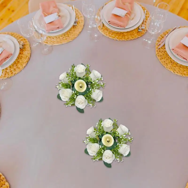 Floral Candle Rings Artificial Floral Candle Wreaths Decorative Candle Holder Wreath For Window Wall Carpet Ladder