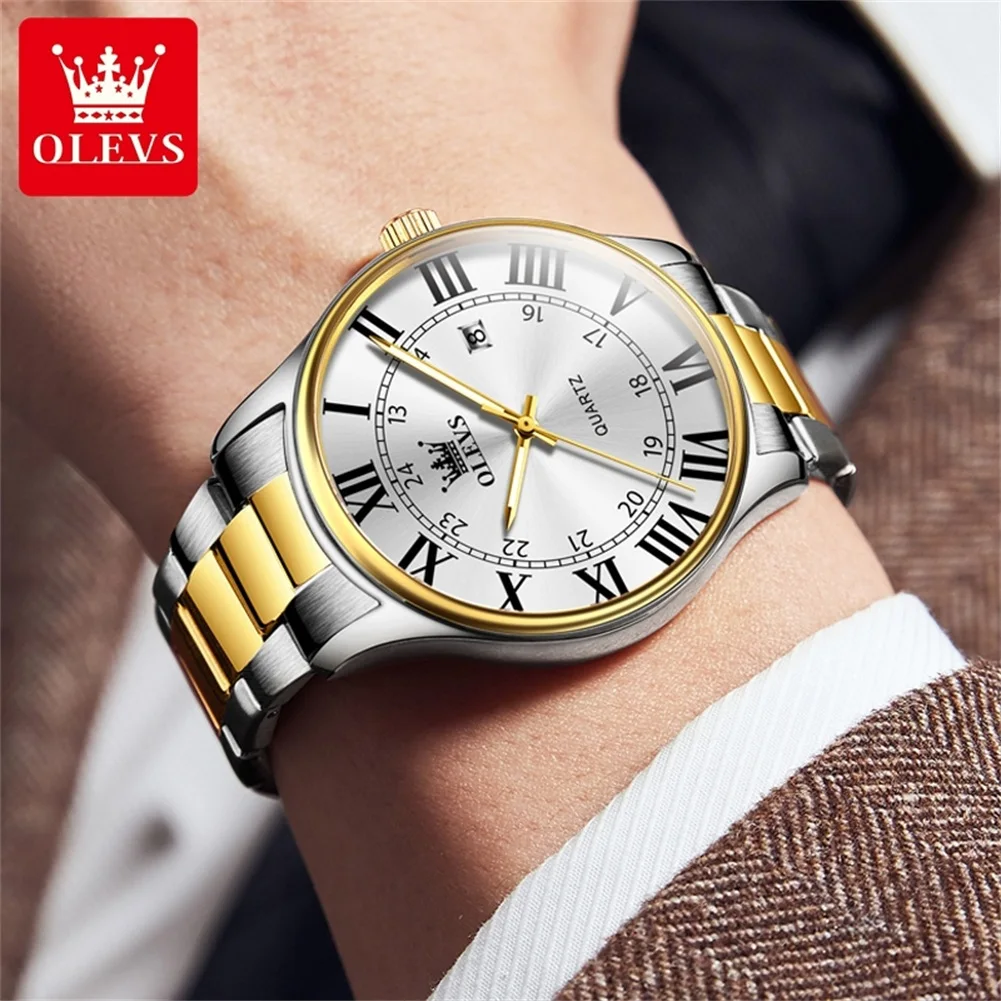 OLEVS Heren Horloges Quartz Horloge Voor Man Volledig Goud Luxe Mode Stijl Horloge Romeinse Schaal Tijd Waterdicht Lichtgevend 2911