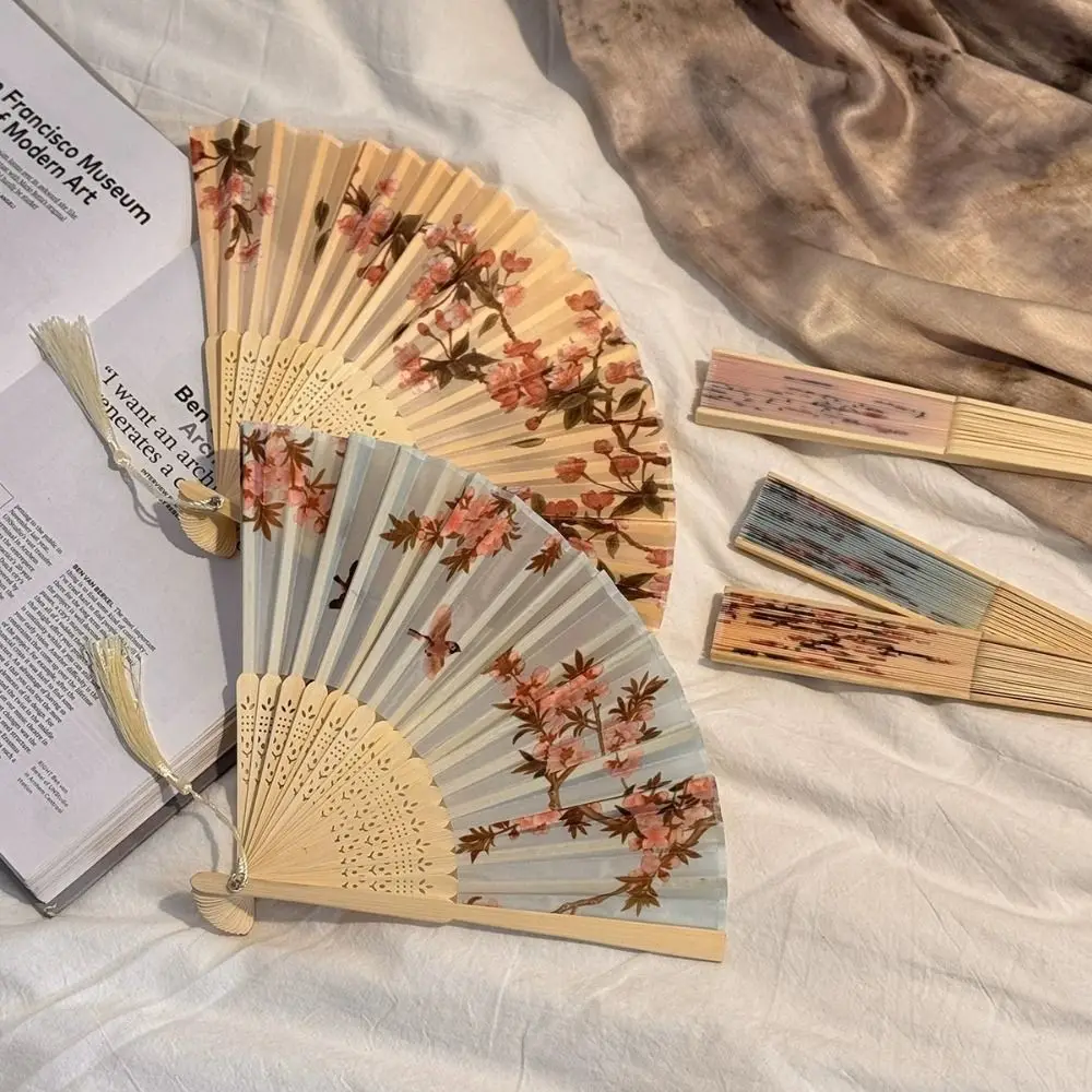Vintage Style Chinese Japanese Folding Fan Colorful Plastic Shank Classical Dance Fan Folding Fan Han Clothing Accessories