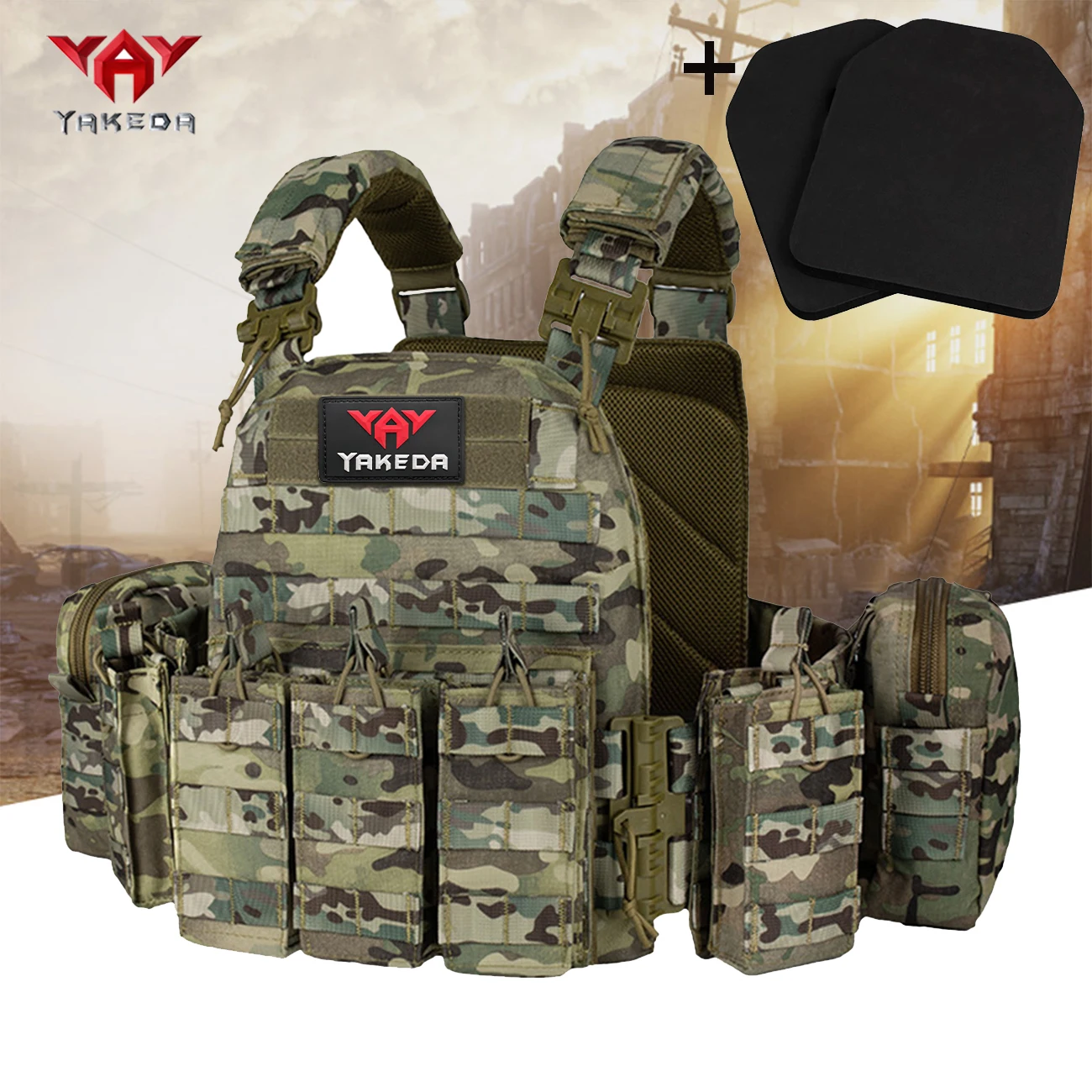 YAKEDA One click Quick Disassembly MOLLE Ribbon System Hunting Vest Multi link Equipment Bag with EVA Insert Board