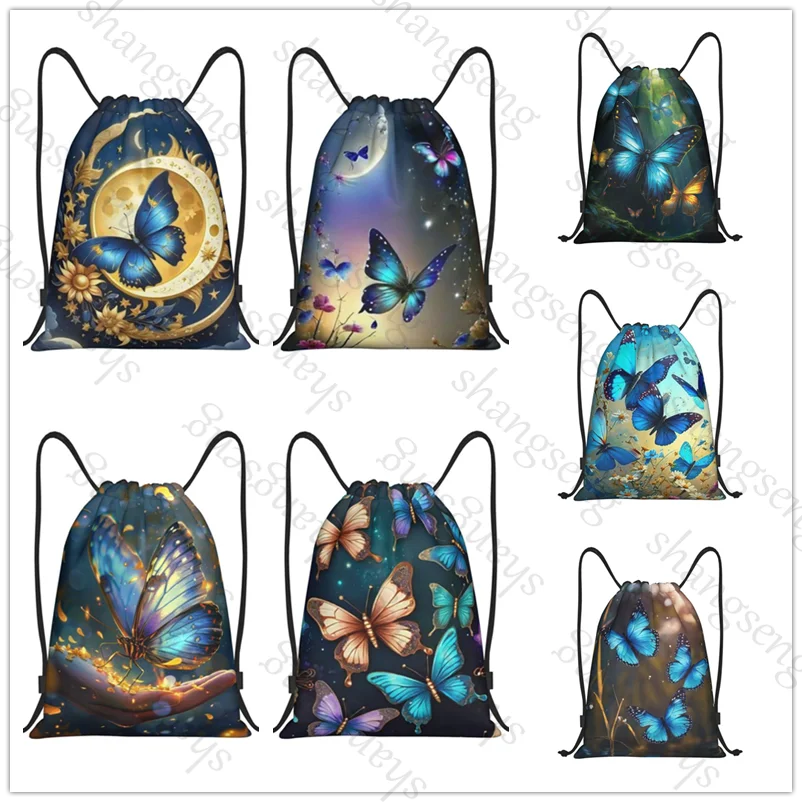 Drawstring Bag Sports Backpack Bundle Pocket Basketball Bags Boy Birthday Christmas Bag Sports Bag Butterfly flower painting