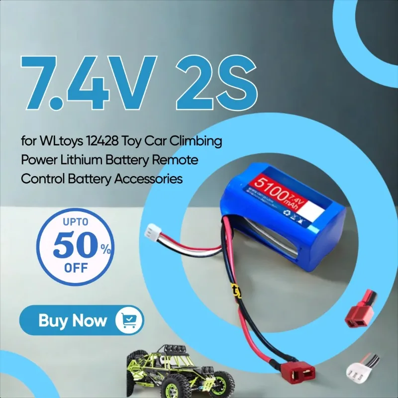 

7.4V 2S Large Capacity Battery Tplug for WLtoys 12428 Toy Car Climbing Power Lithium Battery Remote Control Battery Accessories