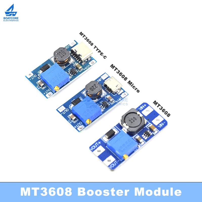 5PCS MT3608 DC-DC Boost Converter Module TYPE-C Micro Adjustable Step Up Power 2A 2V-24V to 5V 9V 12V 28V