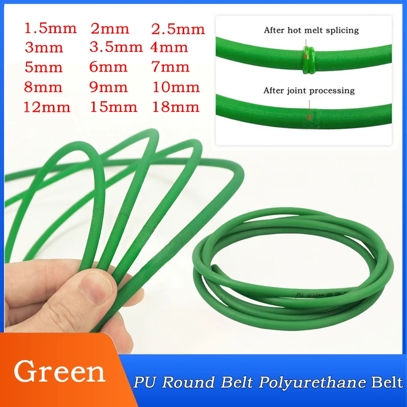 

1/10M Green Polyurethane Belt PU Round Belt Round Strip Drive Belt Rough Surface 1.5/2/2.5/3/3.5/4/5/6/7/8/9/10/1215/18mm