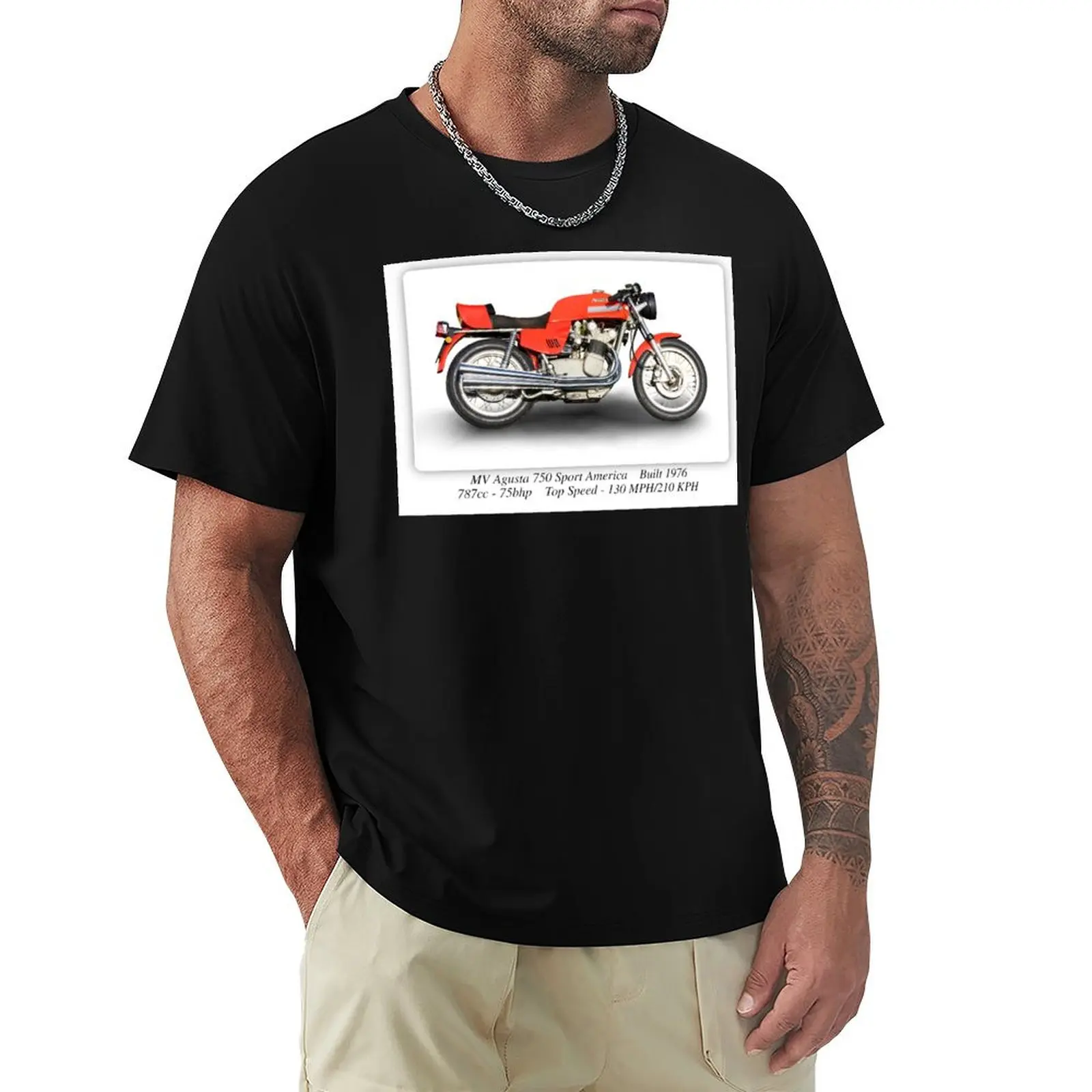 MV Agusta 750 Sport America - A3 Print Poster on Photographic Paper T-Shirt Classic Crew Neck Cotton T-Shirt