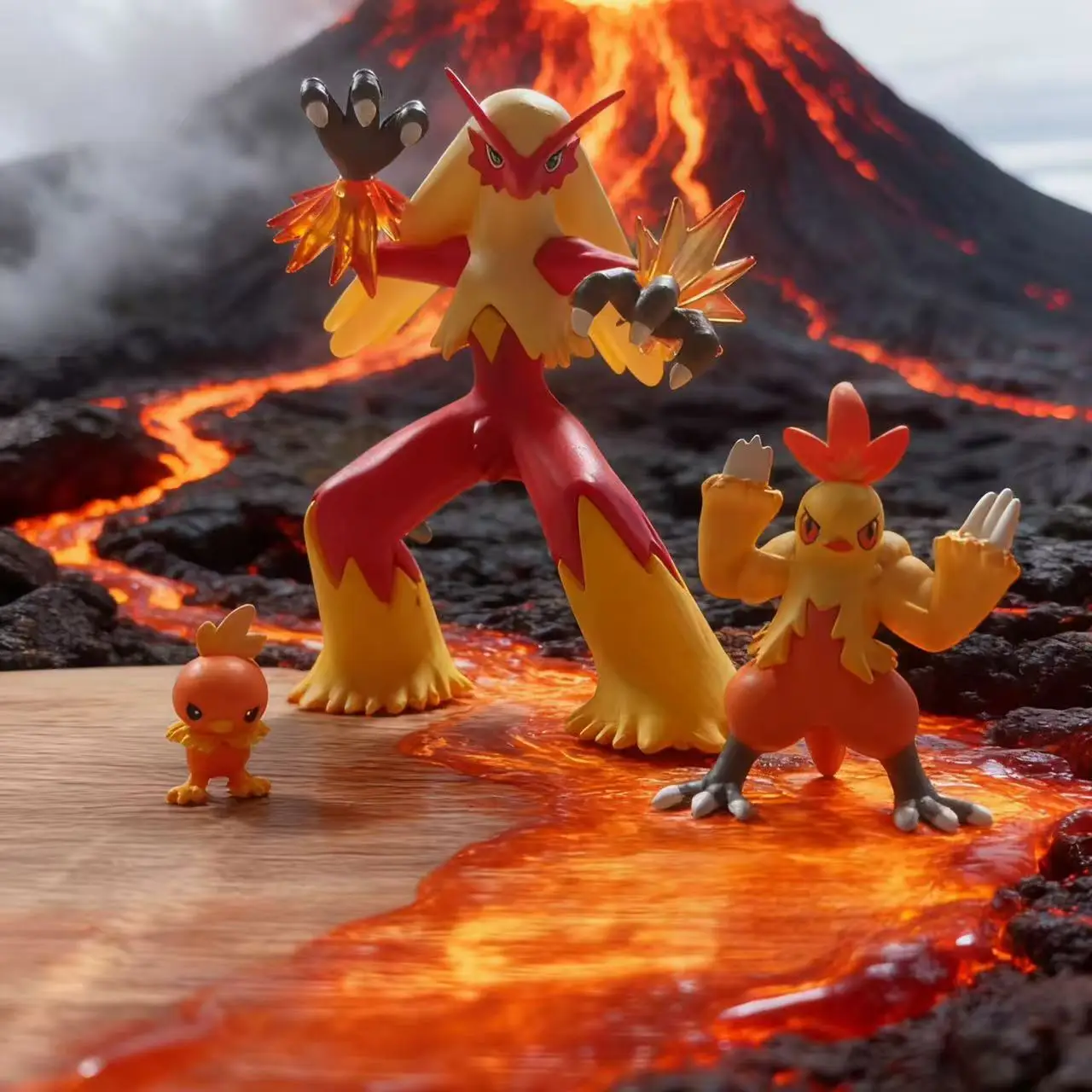 Figura de Pokémon de Anime, grupo Evolucional Blaziken, pollo fuerte, llama, figuras de acción de pollo, modelo de colección de Pvc, juguetes para niños
