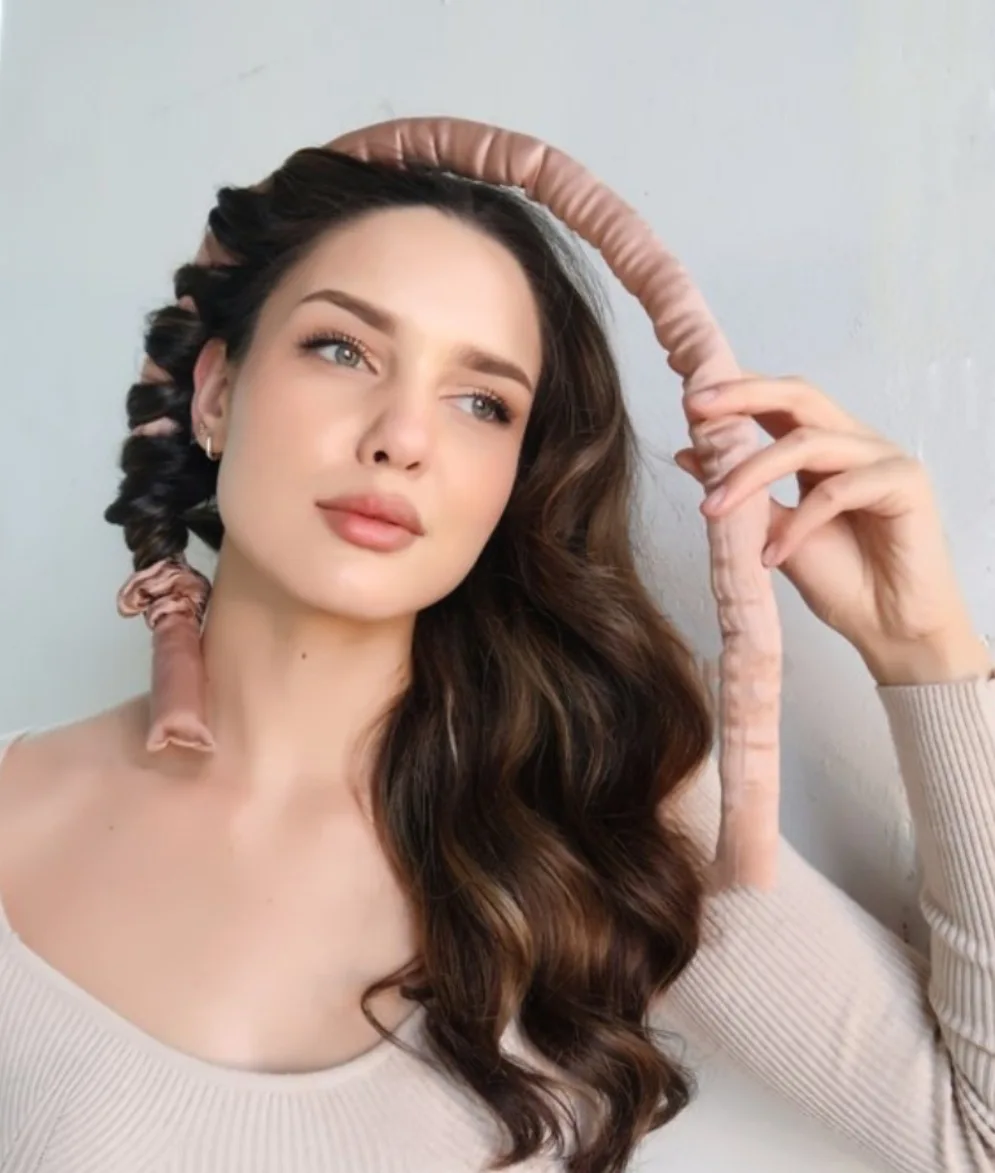 超シンプルなヘアカーラーヘッドバンド、女性用ノンサーマルヘアバンドとして使用、髪を傷めず、自然にカールして強化