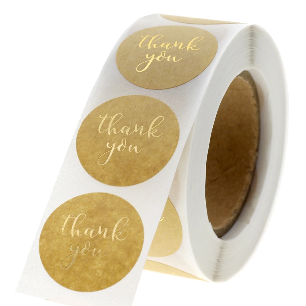 Pegatinas decorativas para álbum de recortes, pegatinas con fuente dorada de agradecimiento, Kraft para Festival, sobre de Navidad, 100-500 piezas