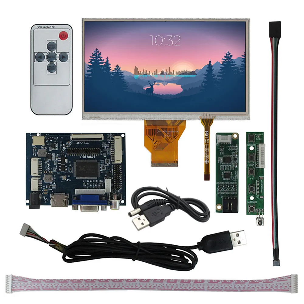 

7-дюймовый ЖК-экран 800*480 VGA AV HDMI-совместимый драйвер, плата управления, цифровой сенсорный экран Raspberry Pi, ПК, DIY монитор