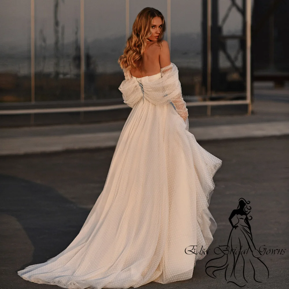 Simple Wedding Dresses 2023 New Arrivals Off-Shoulder Split Sexy Long Bride Dress Point Tulle A-Line Lace Up Elegant Party Gowns