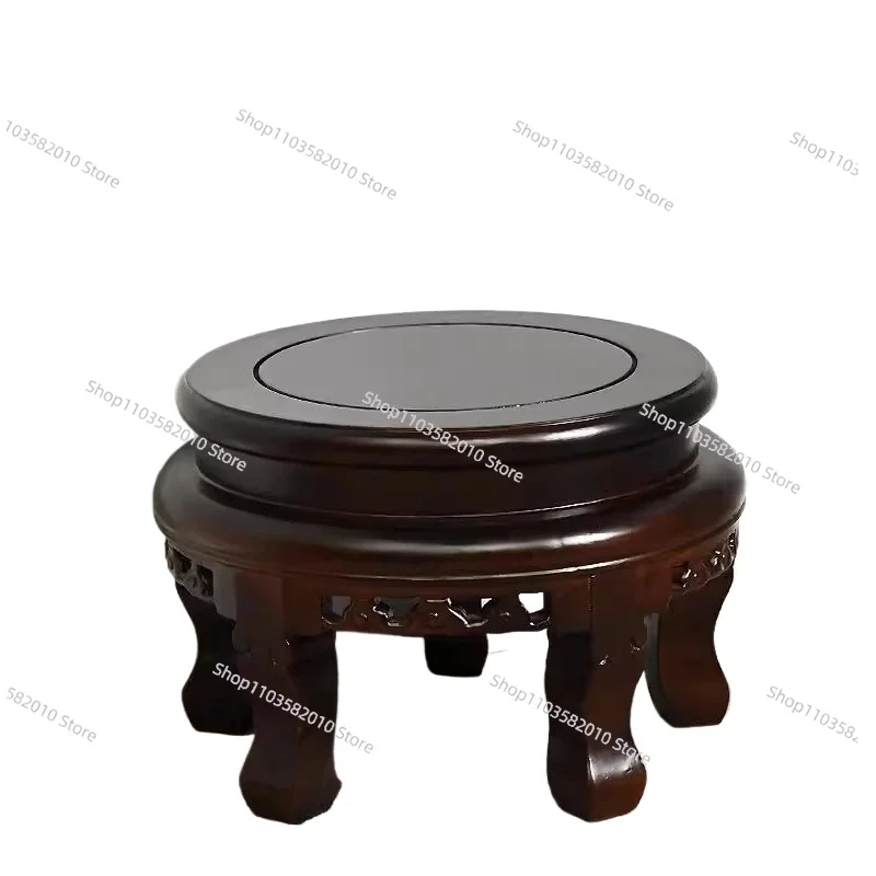 

Solid wood Chinese round living room fish tank rack, strange stone ornament bracket, round base, air conditioner seat, large bon