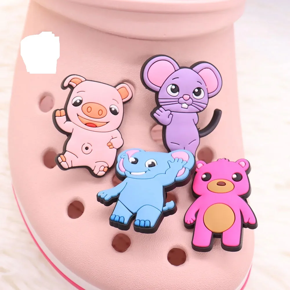 New 1pcs PVC Cartoon Shoe Charms Fit Wristbands Kawaii Animal Bear Mouse Hole Slipper Decoration Shoe Accessories Kid Gift